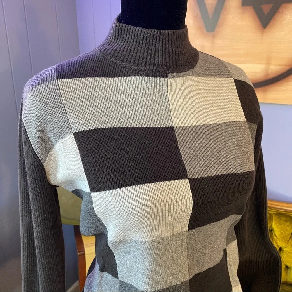 Vintage 90s/Y2K Geoffrey Beene Sport Colorblock Mock Neck 100% Cotton Sweater - Picture 2 of 5